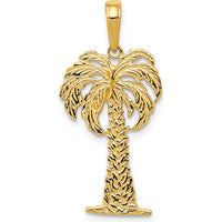 14K Yellow Gold Palm Tree Pendant - Solid Casted Tropical Charm by Oro Pregiato
