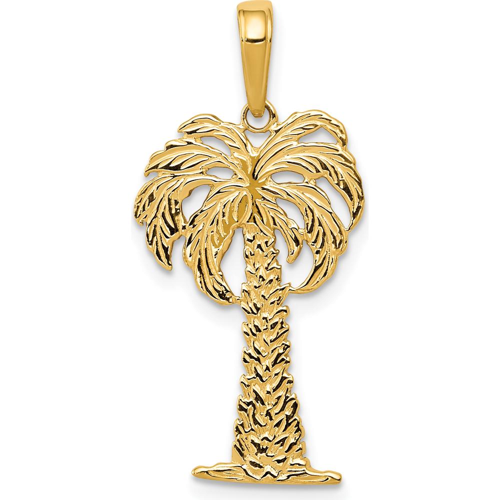 14K Yellow Gold Palm Tree Pendant - Solid Casted Tropical Charm by Oro Pregiato