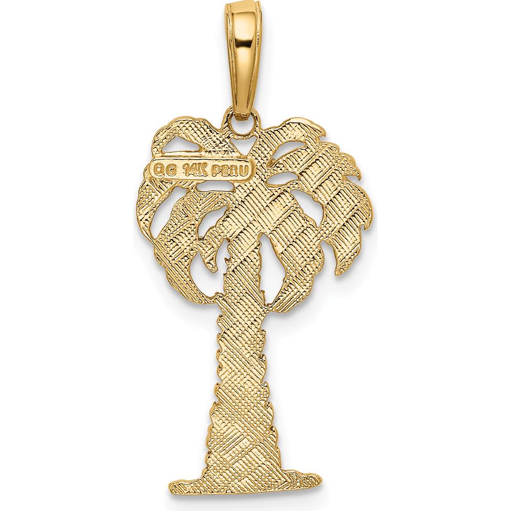 14K Yellow Gold Palm Tree Pendant - Solid Casted Tropical Charm by Oro Pregiato