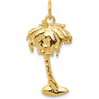 14K Yellow Gold Palm Tree Pendant with Polished and Textured Finish - 27.5mm Length