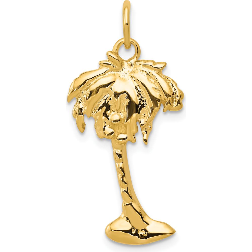 14K Yellow Gold Palm Tree Pendant with Polished and Textured Finish - 27.5mm Length