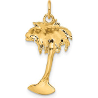 14K Yellow Gold Palm Tree Pendant with Polished and Textured Finish - 27.5mm Length