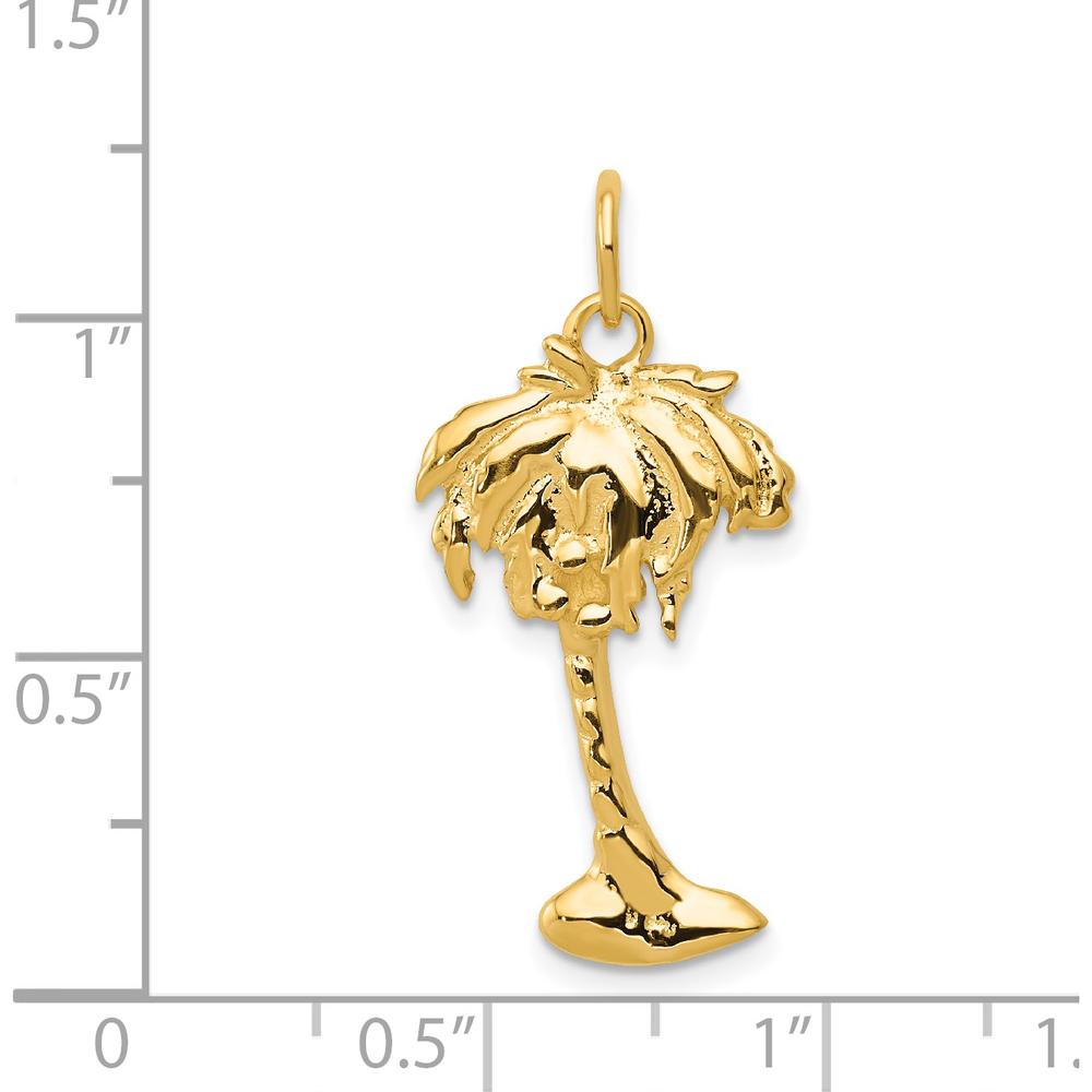 14K Yellow Gold Palm Tree Pendant with Polished and Textured Finish - 27.5mm Length
