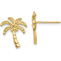 14K Yellow Gold Palm Tree Post Earrings - Polished Finish with Rhodium Plating by 0