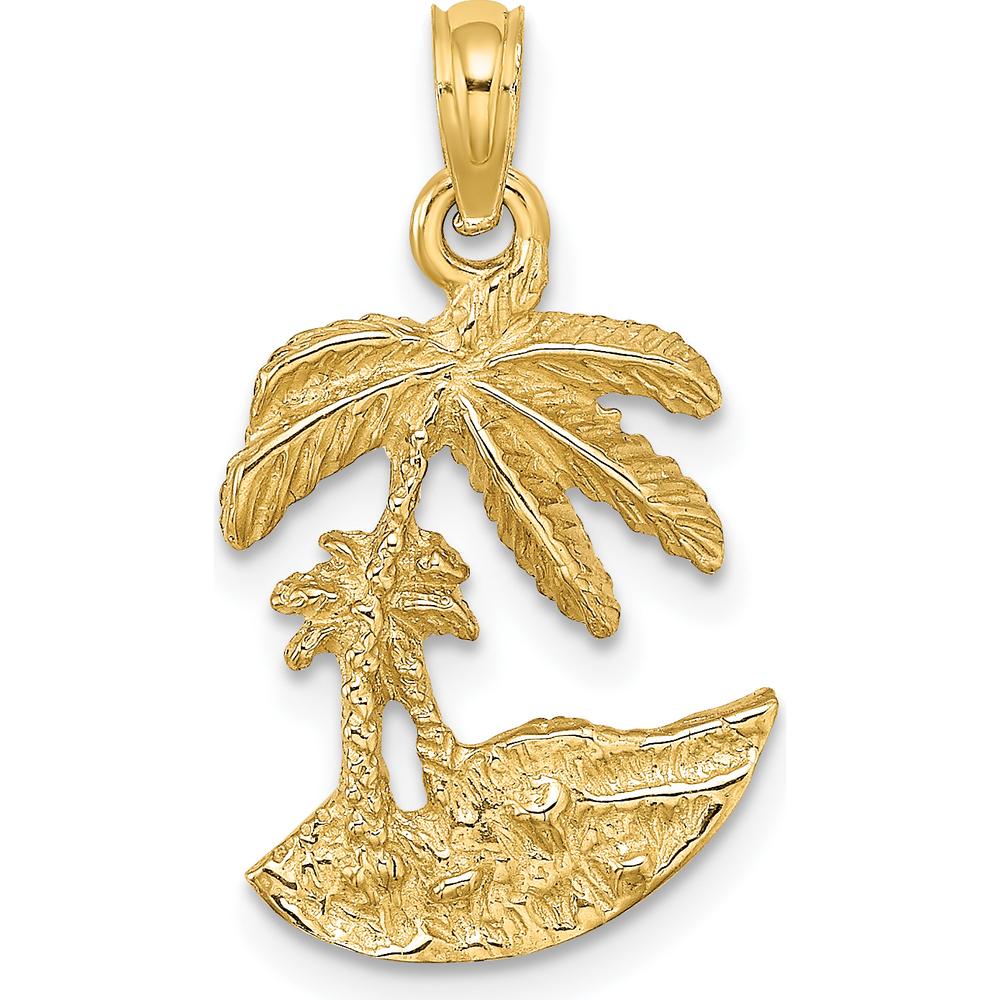 14K Yellow Gold Palm Trees on Island Pendant Charm by Oro Pregiato