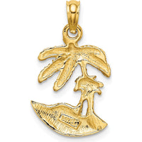 14K Yellow Gold Palm Trees on Island Pendant Charm by Oro Pregiato