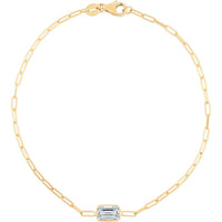 14K Yellow Gold Paperclip Bracelet with 6x4mm Baguette White Topaz Center - 7" by Orozza Fine Jewelry