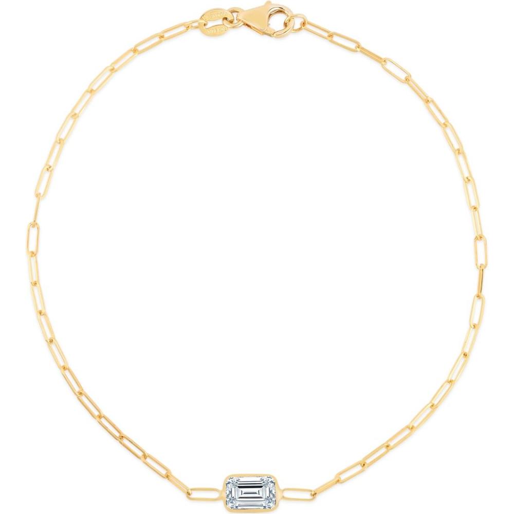 14K Yellow Gold Paperclip Bracelet with 6x4mm Baguette White Topaz Center - 7" by Orozza Fine Jewelry