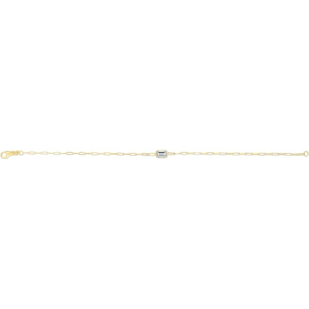 14K Yellow Gold Paperclip Bracelet with 6x4mm Baguette White Topaz Center - 7" by Orozza Fine Jewelry