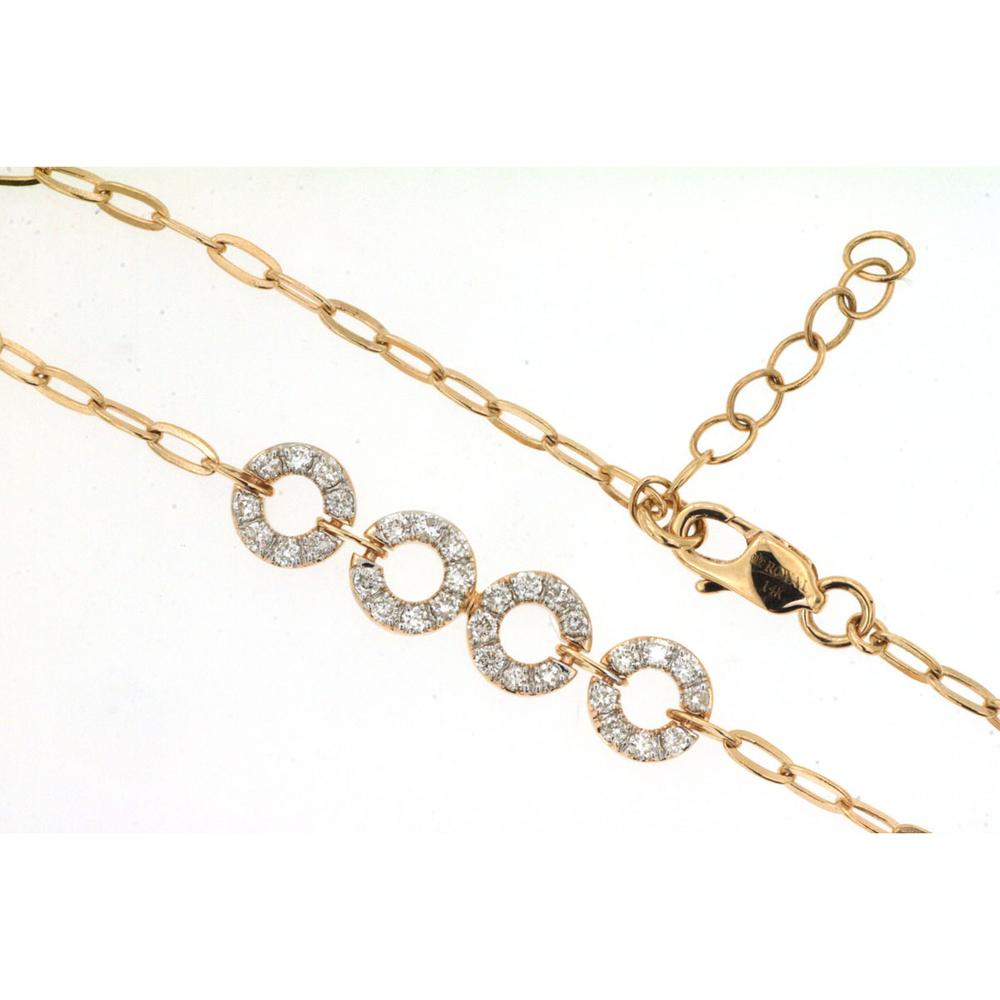 14K Yellow Gold Paperclip Bracelet with Four Pavé-Set Diamond Circle Stations - 0.47 Carat Total Diamond Weight - Royal Jewelry