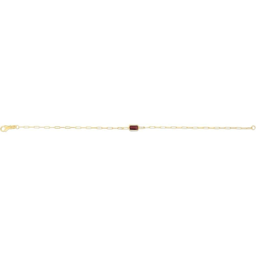 14K Yellow Gold Paperclip Chain Bracelet - 7" with Baguette Garnet - 6x4mm Garnet Center Element by Orozza Fine Jewelry