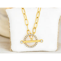 14K Yellow Gold Paperclip Chain Toggle Necklace with Prong and Bezel-Set Round Diamonds - 0.23 Carat Total Diamond Weight - Royal Jewelry