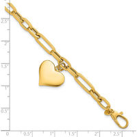 14K Yellow Gold Paperclip Figaro Link Bracelet with Puffed Heart Charm - 7.5" Length by 0