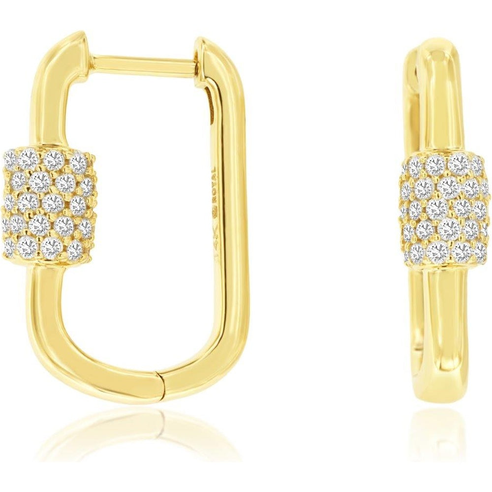 14K Yellow Gold Paperclip Huggie Earrings with Pave Set Round Diamonds - 0.53 Carat Total Diamond Weight - Royal Jewelry