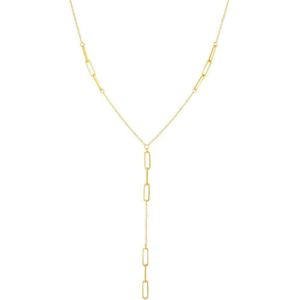 14K Yellow Gold Paperclip Lariat Necklace - 17" with Polished Finish by Orozza Fine Jewelry