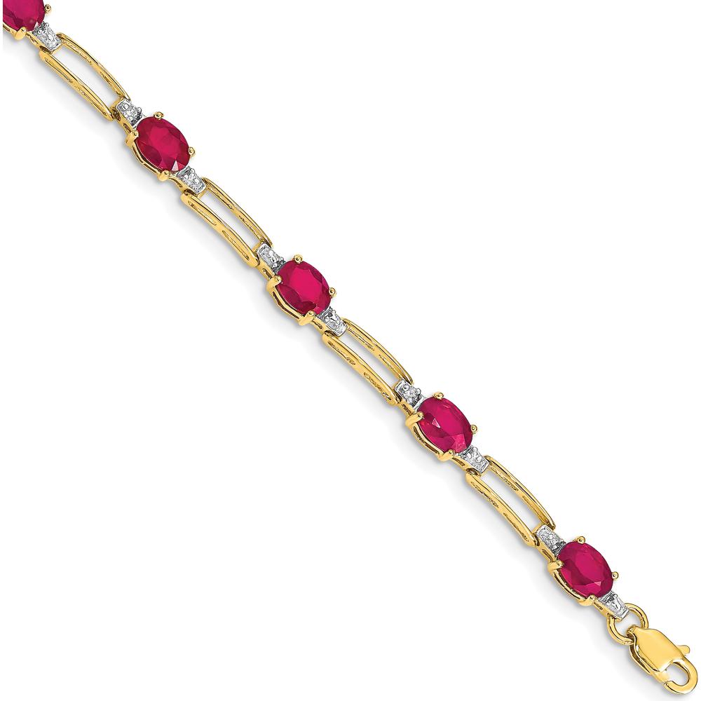 14K Yellow Gold Paperclip Link Bracelet with Oval Rubies and Round Diamonds - 0.60 Carats Ruby, 0.04 Carats Diamond by Monteluci Fine Jewelry