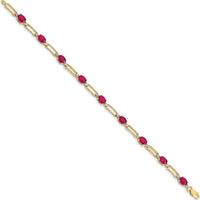 14K Yellow Gold Paperclip Link Bracelet with Oval Rubies and Round Diamonds - 0.60 Carats Ruby, 0.04 Carats Diamond by Monteluci Fine Jewelry