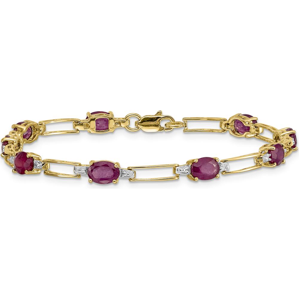 14K Yellow Gold Paperclip Link Bracelet with Oval Rubies and Round Diamonds - 0.60 Carats Ruby, 0.04 Carats Diamond by Monteluci Fine Jewelry