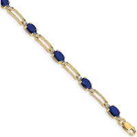 14K Yellow Gold Paperclip Link Bracelet with Oval Sapphires and Round Diamonds - 0.6 Carats Total Sapphire Weight by Monteluci Fine Jewelry