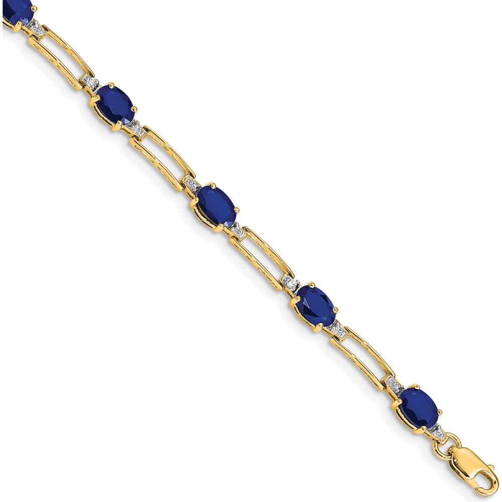 14K Yellow Gold Paperclip Link Bracelet with Oval Sapphires and Round Diamonds - 0.6 Carats Total Sapphire Weight by Monteluci Fine Jewelry