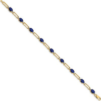 14K Yellow Gold Paperclip Link Bracelet with Oval Sapphires and Round Diamonds - 0.6 Carats Total Sapphire Weight by Monteluci Fine Jewelry