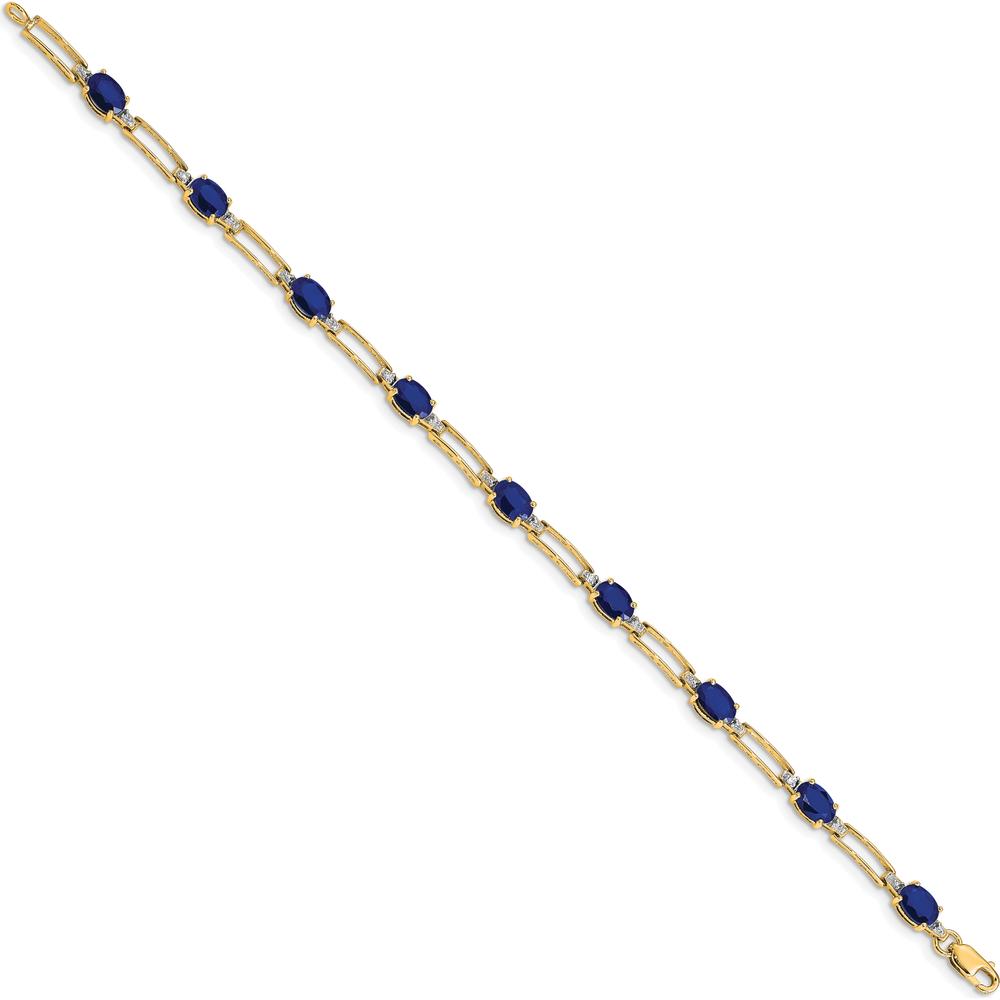 14K Yellow Gold Paperclip Link Bracelet with Oval Sapphires and Round Diamonds - 0.6 Carats Total Sapphire Weight by Monteluci Fine Jewelry