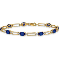 14K Yellow Gold Paperclip Link Bracelet with Oval Sapphires and Round Diamonds - 0.6 Carats Total Sapphire Weight by Monteluci Fine Jewelry