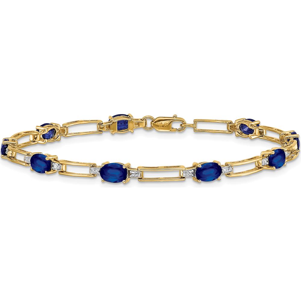 14K Yellow Gold Paperclip Link Bracelet with Oval Sapphires and Round Diamonds - 0.6 Carats Total Sapphire Weight by Monteluci Fine Jewelry
