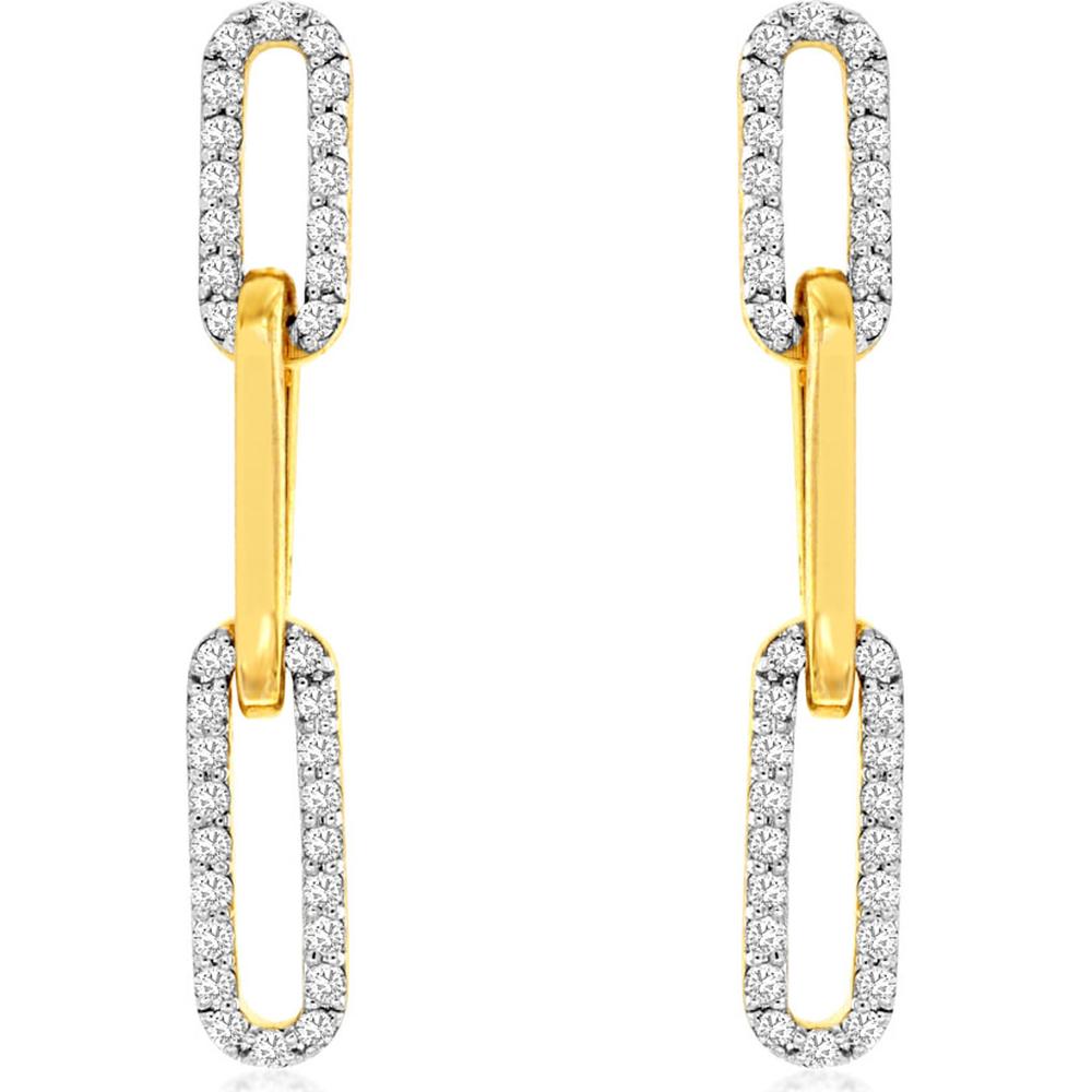 14K Yellow Gold Paperclip Link Drop Earrings with Pavé-Set Round Diamonds - 0.28 Carat Total Diamond Weight - Royal Jewelry