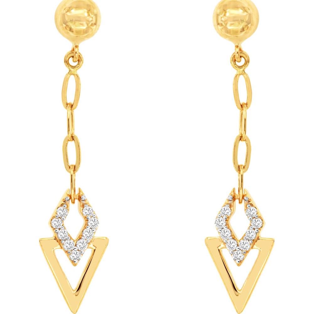 14K Yellow Gold Paperclip Link Drop Earrings with Round Diamonds - 0.18 Carat Total Diamond Weight - Royal Jewelry