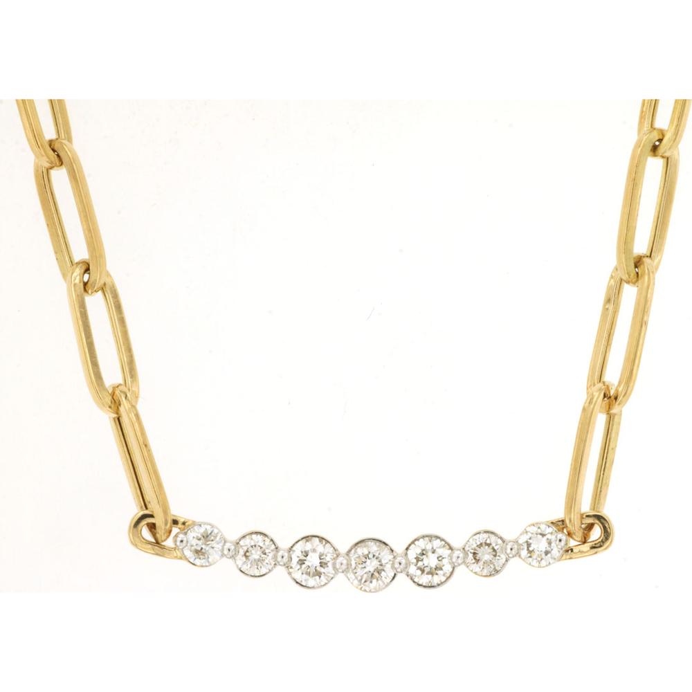 14K Yellow Gold Paperclip Necklace with Bezel-Set Round Diamonds - 0.48 Carat Total Diamond Weight - Royal Jewelry