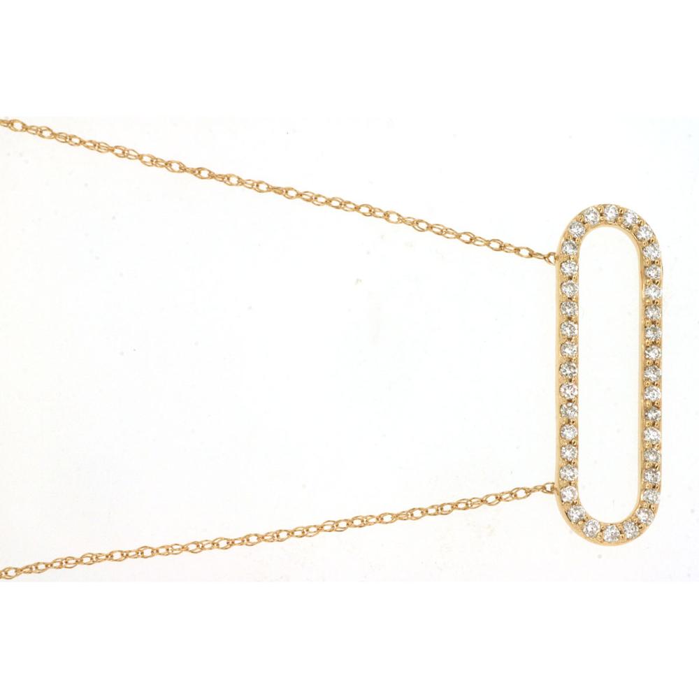 14K Yellow Gold Paperclip Pendant Necklace with Prong Set Round Brilliant Diamonds - 0.25 Carat Total Diamond Weight - Royal Jewelry