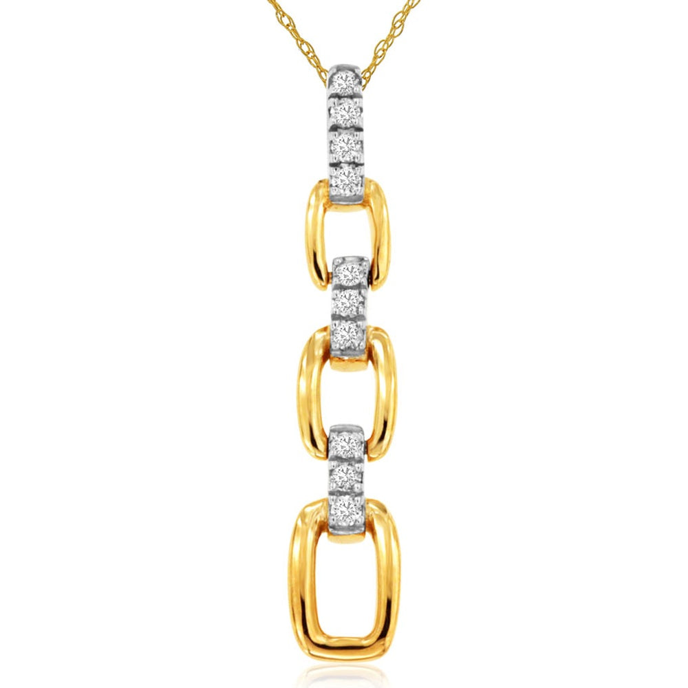 14K Yellow Gold Paperclip Pendant Necklace with Prong-Set Round Diamonds - 0.10 Carat Total Diamond Weight - Royal Jewelry
