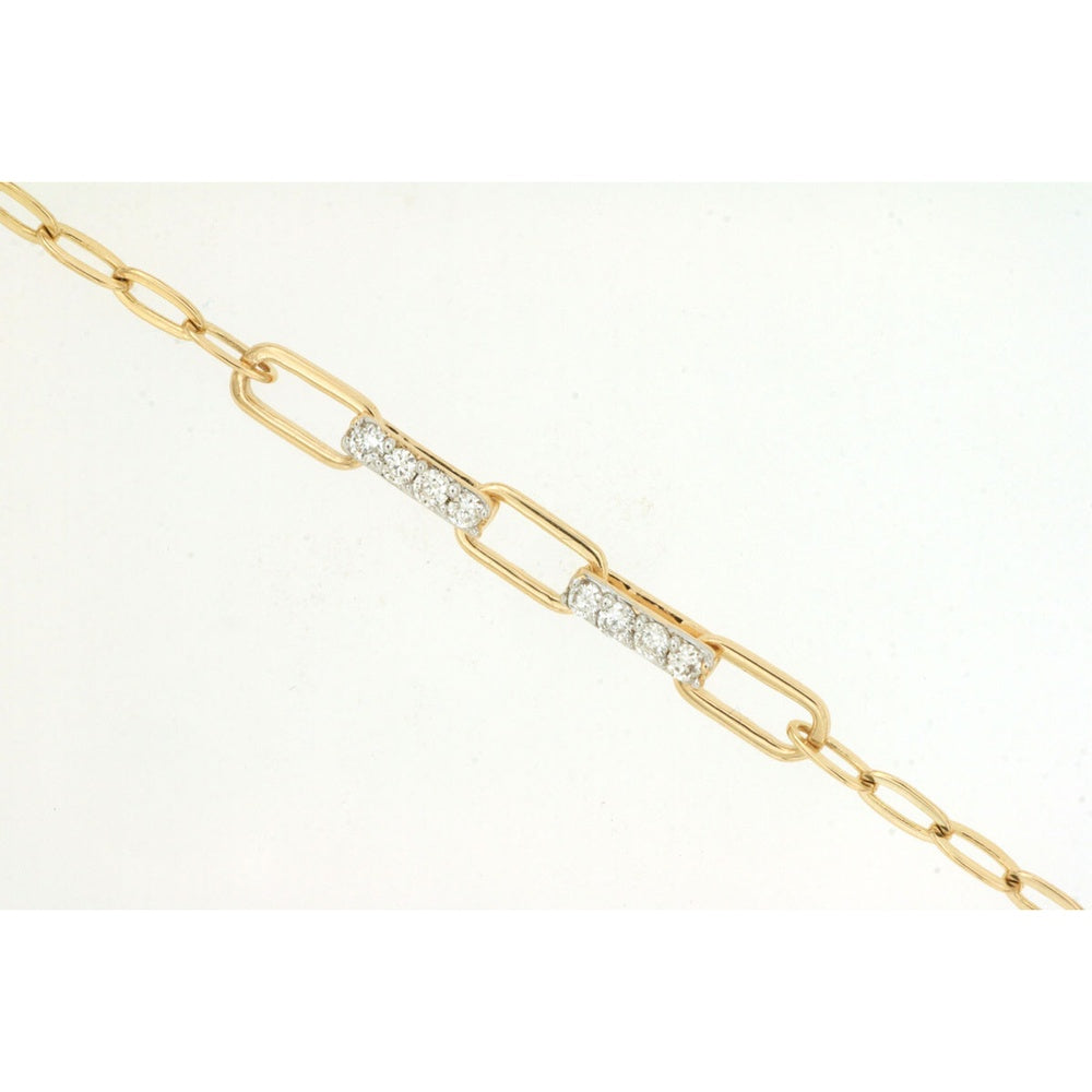 14K Yellow Gold Paperclip Station Bracelet with Prong-Set Round Diamonds - 0.10 Carat Total Diamond Weight - Royal Jewelry