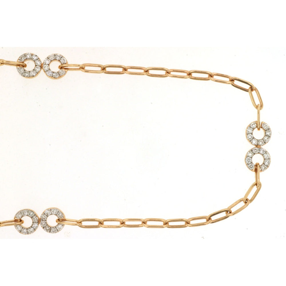 14K Yellow Gold Paperclip Station Necklace with Pavé Set Round Diamond Circle Accents - 0.72 Carat Total Diamond Weight - Royal Jewelry