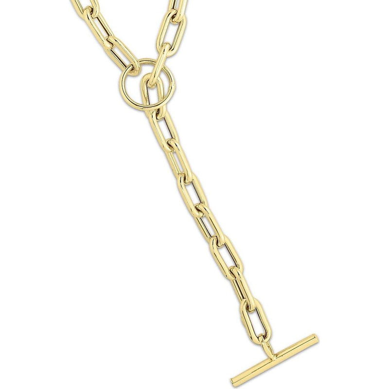 14K Yellow Gold Paperclip Toggle Link Chain Necklace - 18.5" Length by Orozza Fine Jewelry