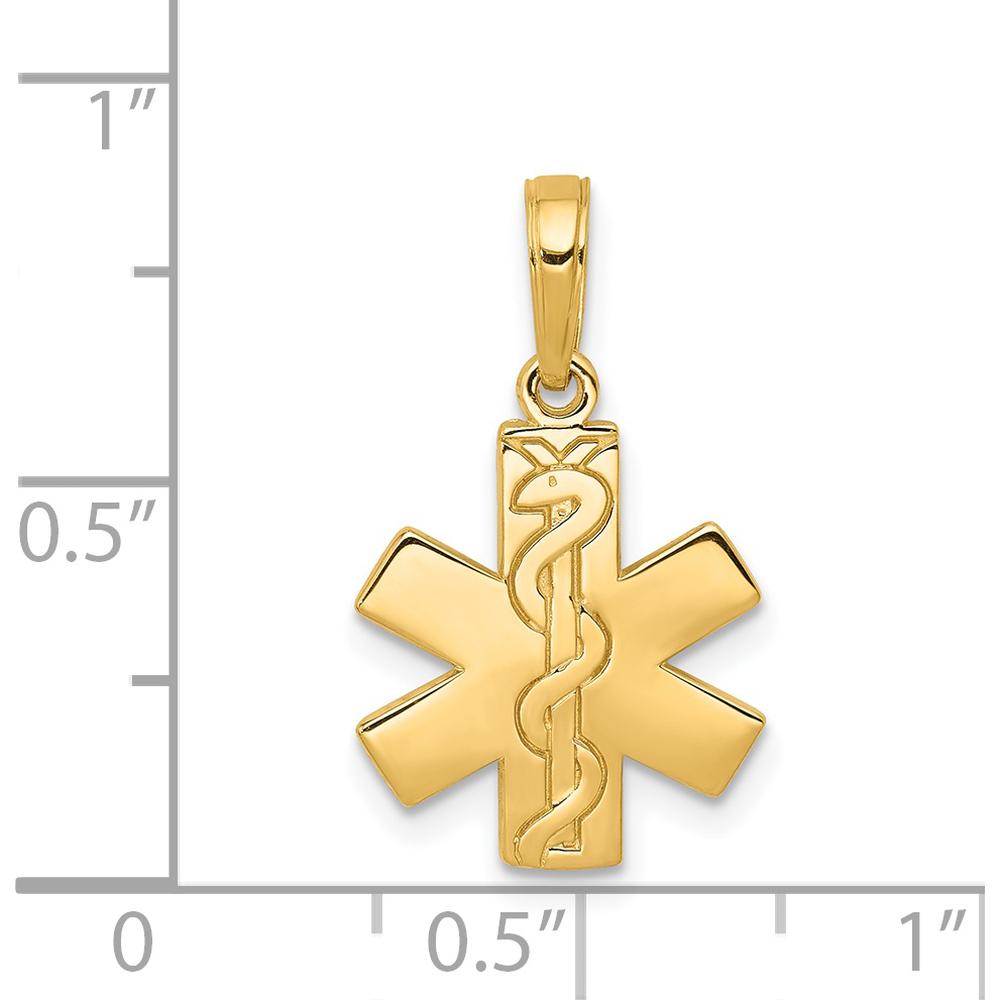 14K Yellow Gold Paramedic Caduceus Symbol Pendant - Polished Finish with Textured Back by Oro Pregiato
