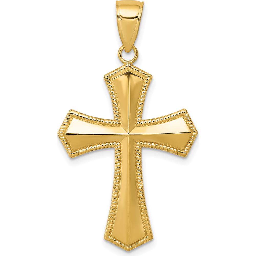 14K Yellow Gold Passion Cross Pendant with Milgrain Detail - 29mm Length by Oro Pregiato
