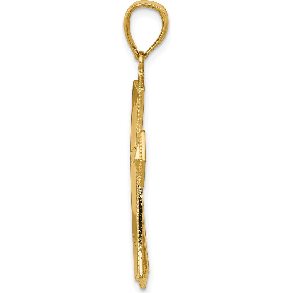 14K Yellow Gold Passion Cross Pendant with Milgrain Detail - 29mm Length by Oro Pregiato