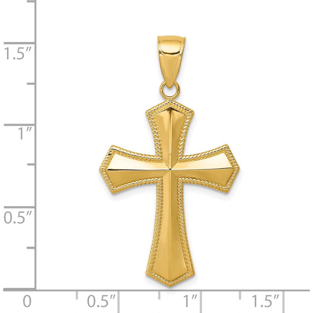 14K Yellow Gold Passion Cross Pendant with Milgrain Detail - 29mm Length by Oro Pregiato