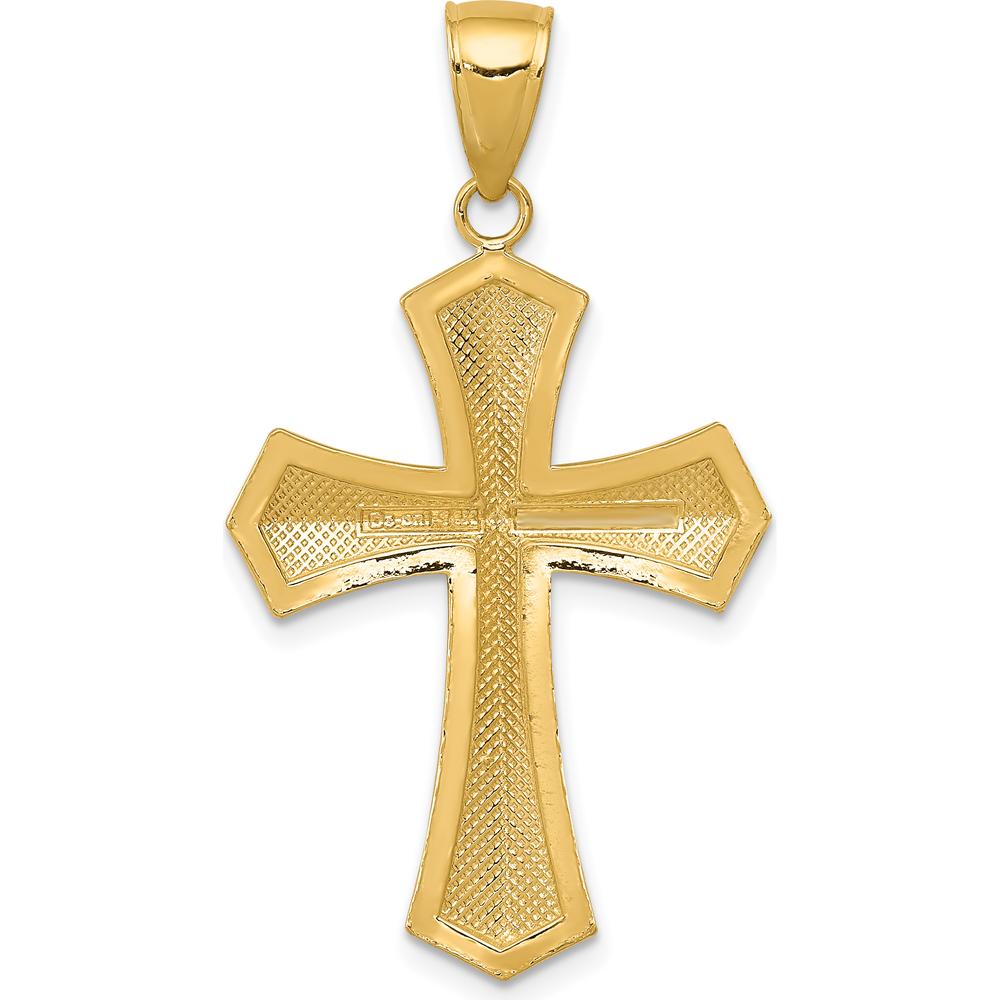14K Yellow Gold Passion Cross Pendant with Milgrain Detail - 29mm Length by Oro Pregiato