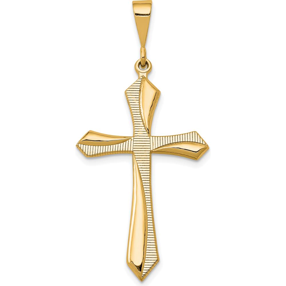 14K Yellow Gold Passion Cross Pendant with Textured Design - 43mm Length by Oro Pregiato