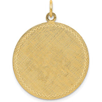 14K Yellow Gold Patterned Engravable Circular Disc Pendant with Satin Back by Oro Pregiato