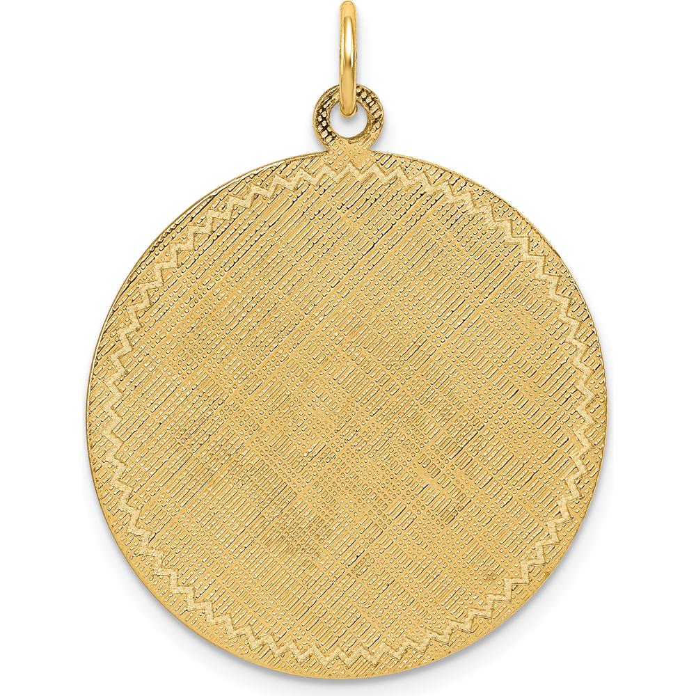 14K Yellow Gold Patterned Engravable Circular Disc Pendant with Satin Back by Oro Pregiato