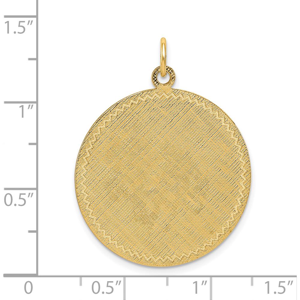 14K Yellow Gold Patterned Engravable Circular Disc Pendant with Satin Back by Oro Pregiato