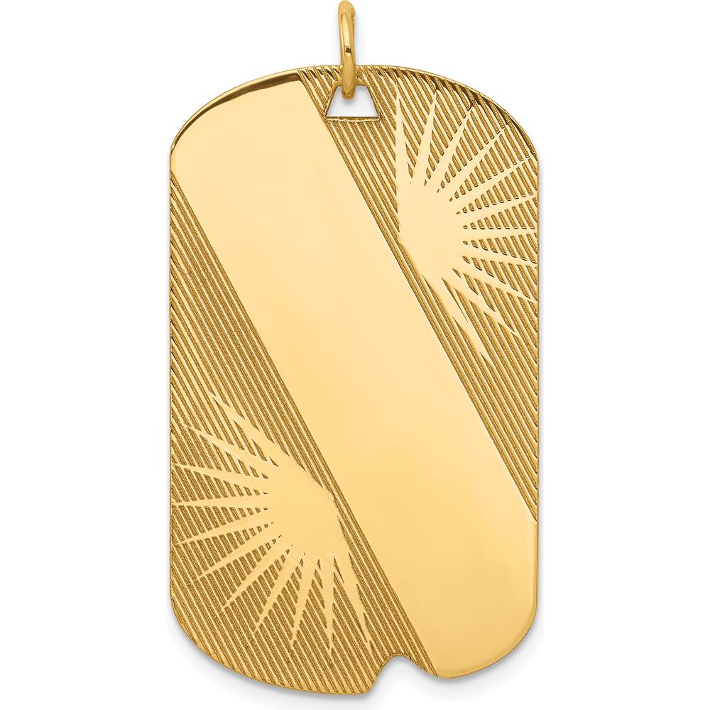 14K Yellow Gold Patterned Engravable Dog Tag Charm - 39mm Length by Oro Pregiato