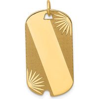 14K Yellow Gold Patterned Engravable Dog Tag Disc Charm - 32mm Length by Oro Pregiato
