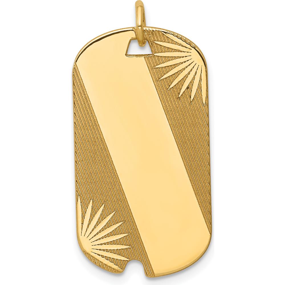 14K Yellow Gold Patterned Engravable Dog Tag Disc Charm - 32mm Length by Oro Pregiato