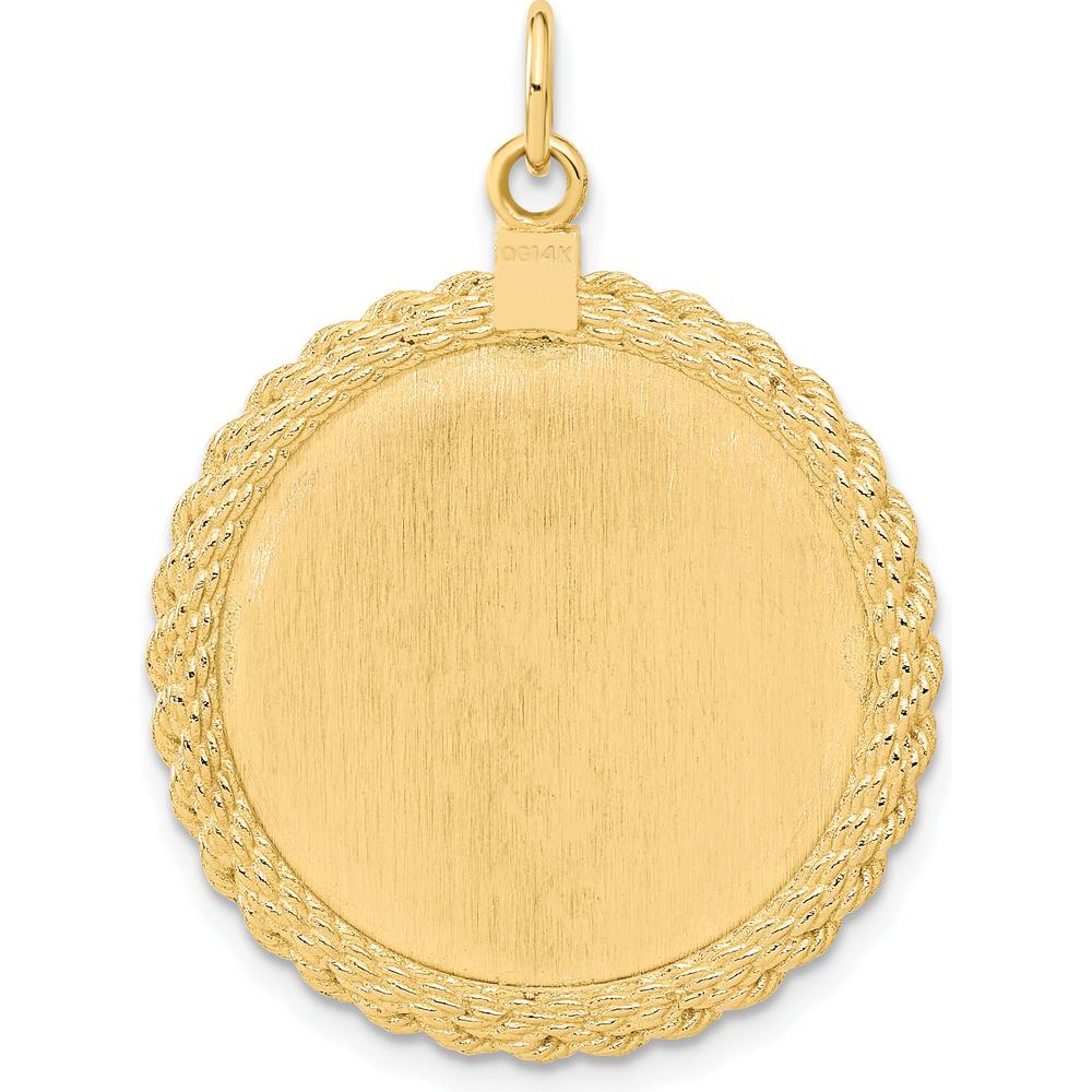 14K Yellow Gold Patterned Rope Disc Pendant with Satin Back - 36mm Length by Oro Pregiato