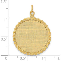 14K Yellow Gold Patterned Rope Disc Pendant with Satin Back - 36mm Length by Oro Pregiato